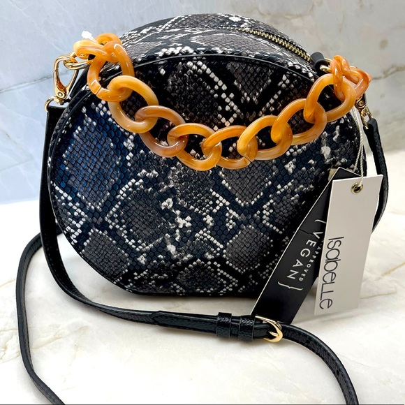 Isabelle Handbags - Vegan Snake Print Circle Crossbody Bag NWT
